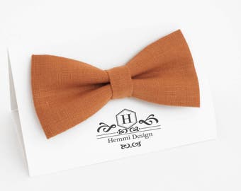 Orange Burnt Orange Linen Bow Tie For Wedding / Festival | Bow Tie For Groomsmen, Boy's, Toddler's Baby's Orange Bow Tie