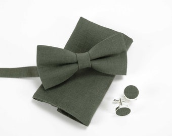 Sage Green Dark Bow Tie For Wedding / Bow Tie For Groomsmen / Dark Sage green Pocket Square With Necktie / Sage Men's tie