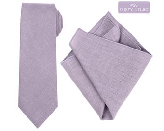 Dusty Lilac Linen Tie and Pocket Square Set, Wedding Groomsmen
