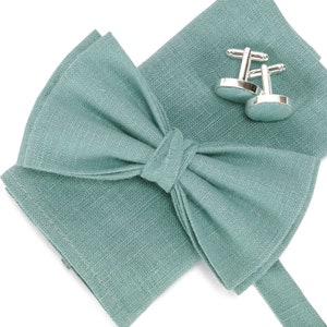 Papillon Dusty Aqua, fazzoletto da taschino in lino, papillon da uomo color Dusty Aqua, papillon da ragazzo, papillon da uomo, papillon, gemelli Dusty Aqua