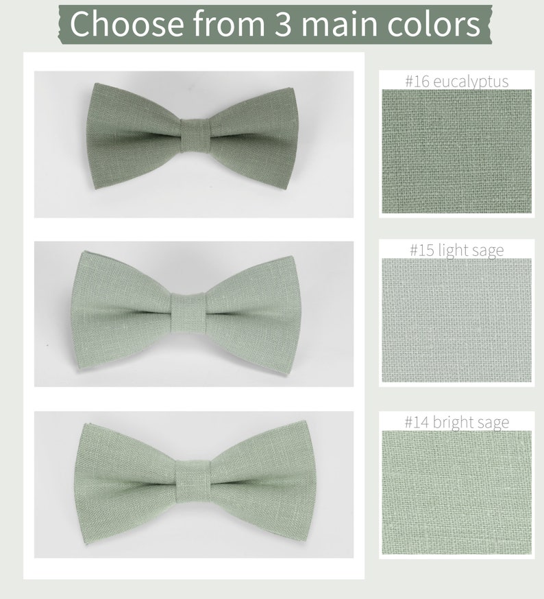 Stylish green linen bow ties, impeccably paired with suspenders, pocket squares, and cufflinks. Available in all sizes. Sage green color tie zdjęcie 5