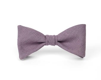 Dusty Purple Linen Pre-tied Bow tie and Pocket Square Set
