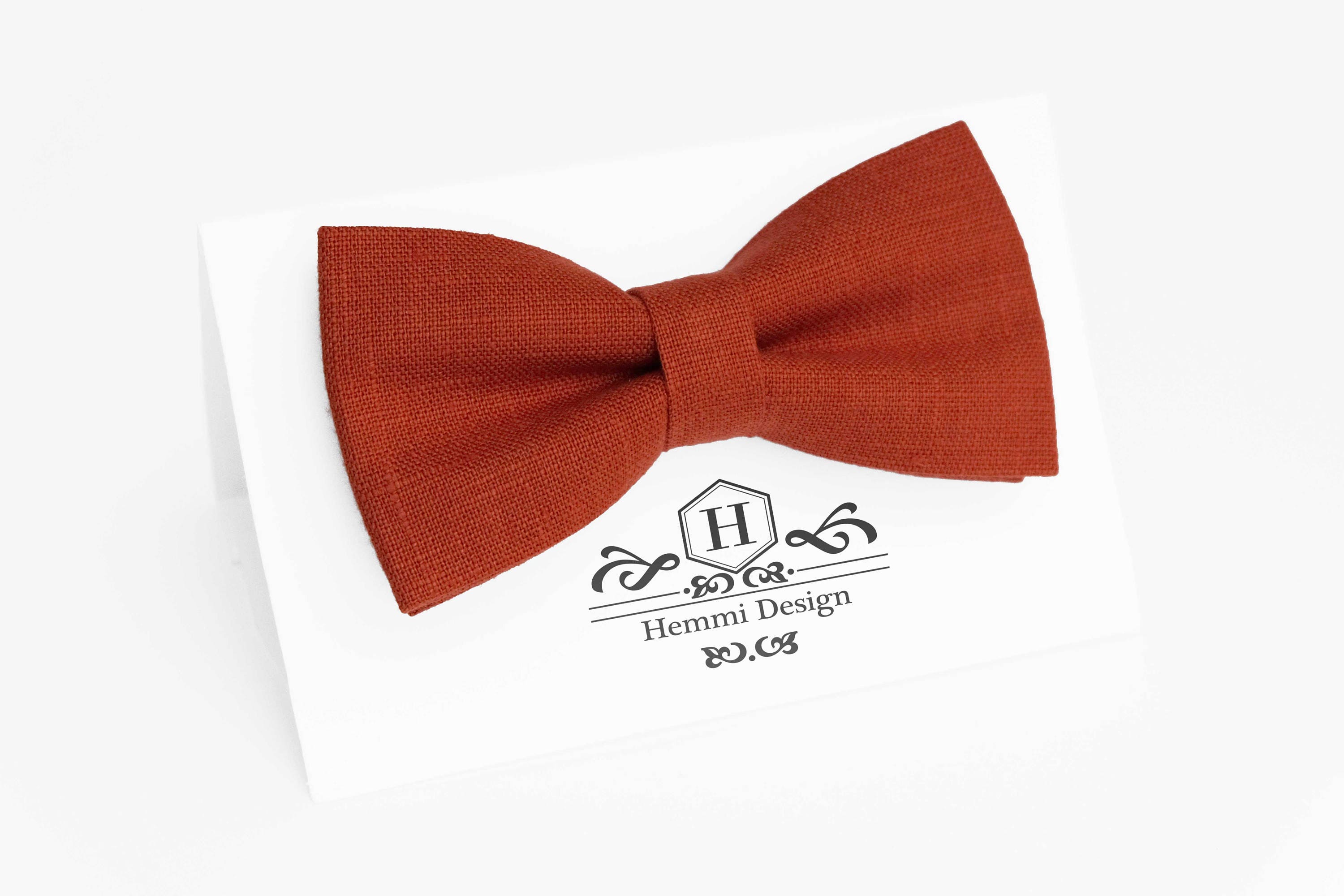 Brick Orange Bow Tie For Wedding / Brick color Bow Tie For Groomsmen / Brick Pocket Square With Bow Tie / Dark Orange Bow Tie