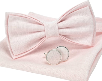 Pale Pink Bow tie, Pocket Square For Wedding / - Adult's and Boy's size Suspenders / pale pink cufflinks, bow tie