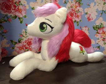 Handsewn 18" Long Roseluck Pony Plushie w/ Faux Fur - My Little Pony: Friendship is Magic