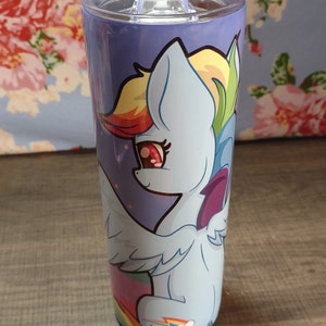 Rainbow Dash, My Little Pony: FiM - Vaso aislado de acero inoxidable de 20 oz con doble pared, pajita reutilizable y cepillo