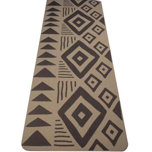 Premium All-Purpose Eco-Friendly Cork Yoga Pilates Exercise Mat with Natural Rubber Back, Tribal Bohemian African Design