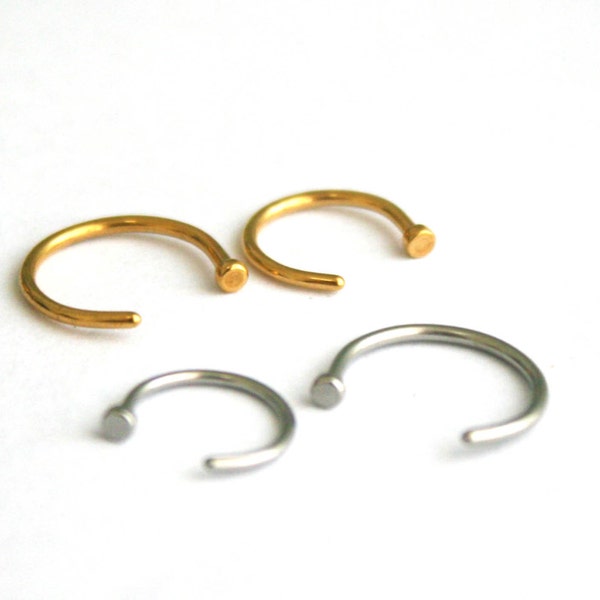 Gold Nose Ring Hoop, 20g hoop nose ring, simple nose ring, helix, cartilage, tragus, daith, nose piercing, nose jewelry, Plain Nose Hoops