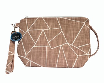 Knitting Medium Project Bag with Handles | Pink Geometric Crochet Organizer | Handmade Zipper Pouch