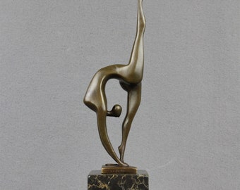 Bronze Sculpture Yoga Girl Gym Gymnastics Modern Art Abstract Female Figure Fit on Marble Base