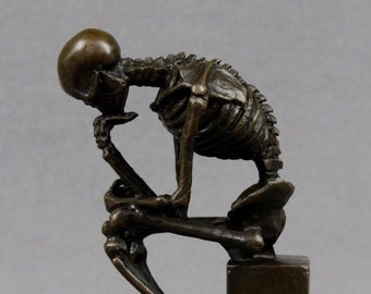 Bronze Sculpture Skeleton Thinker Figure Rodin Statue figurine Philosophy Meditation Anatomy Macabre Walking Dead Death Man Gift Idea
