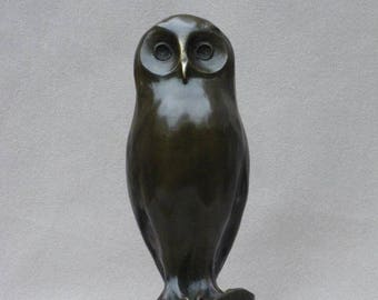 Sculpture en bronze Art Déco Owl statue figure Abstrait Art moderne Animal sur marbre Socle Milo