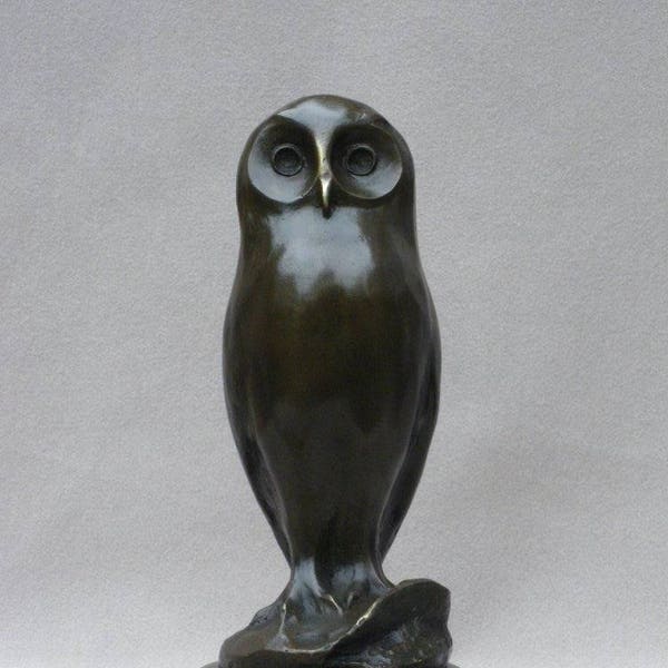 Sculpture en bronze Art Déco Owl statue figure Abstrait Art moderne Animal sur marbre Socle Milo