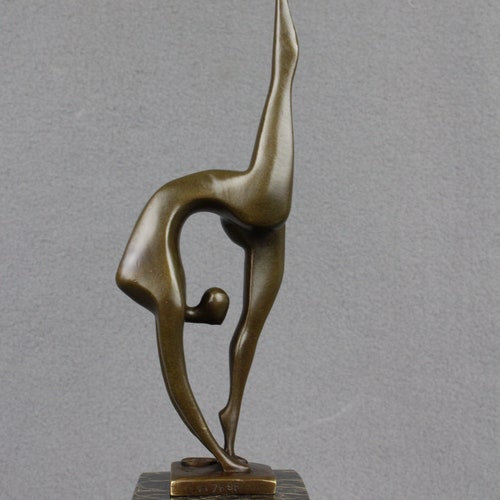 Bronze Sculpture Yoga Girl Fit Figure Gym Gymnastics Modern Art Abstract on Marble Base shops by Milo