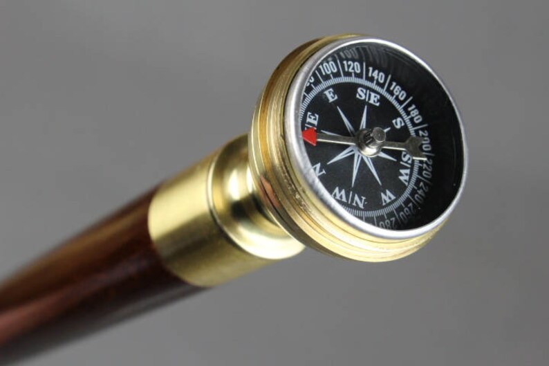 Walking Stick Cane With Secret Compartment Compass Dandy Etsy