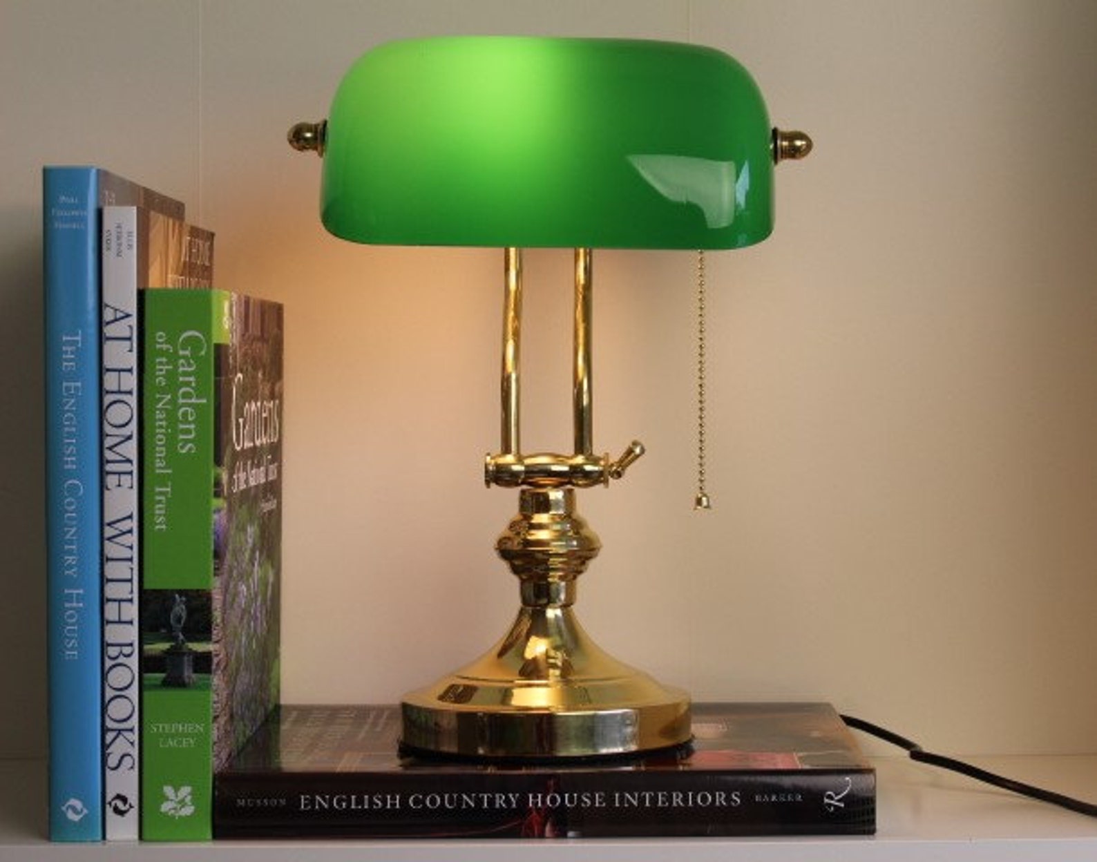 Solid Brass Bankers Lamp Art Deco Office Desktop Green Glass Etsy