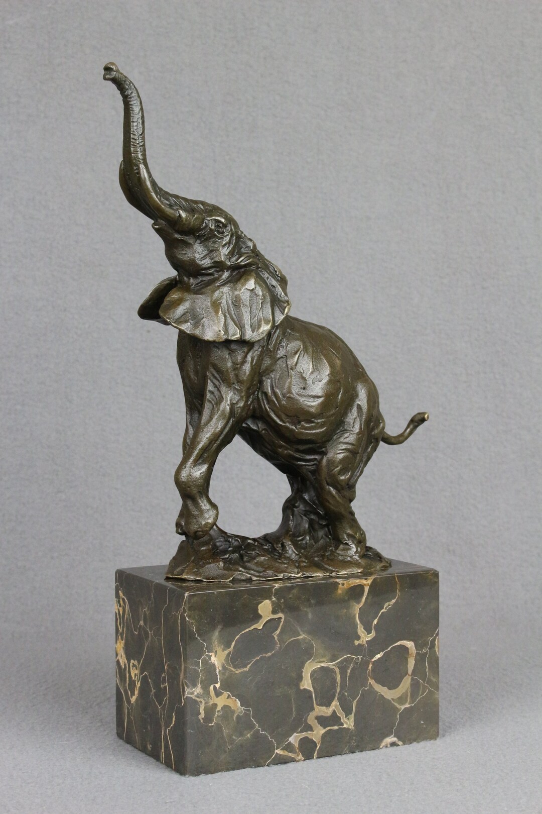Bronze Sculpture Elephant Art Deco Statue Figure Abstract Modern Art Animal on Marble Base Milo