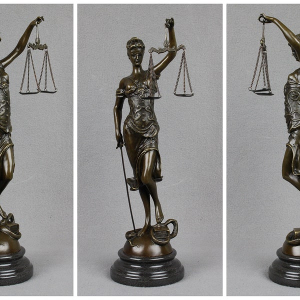 Bronze Sculpture Lady Justice Figure Classique Statue Law Court Avocat Avocat Avocat Étude Idée Cadeau