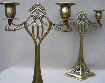 Art Deco Nouveau Candlesticks Candle Holders A Pair Candelabra Elegant Romantic Gift Idea