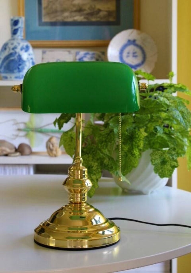 solid brass bankers lamp