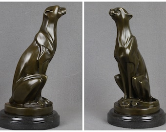 Bronce Art Deco Pantera Figura Leopardo Escultura Gato Guepardo Estatua Estatuilla Mármol Base Tigre Jaguar