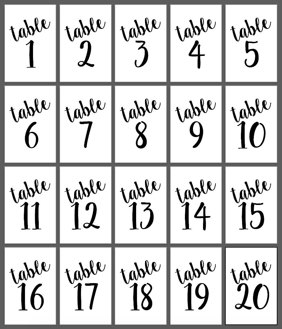 printable wedding table numbers - table numbers 1-20 size 4x6