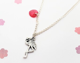 Flamingo Necklace, Kids Necklace, Childrens Jewellery, Pink Necklace, Kid's Gift, Bird Necklace, Flamingo Charm, Tropical Jewelry, Hearts