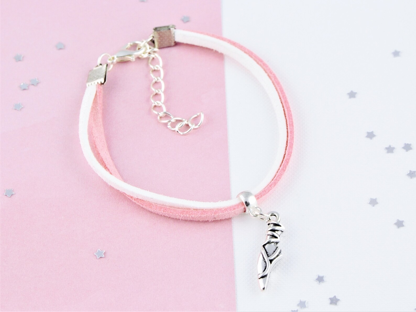 ballerina cord bracelet, suede bracelet, ballet shoe jewellery, soft bracelet, kid's bracelet, lightweight bracelet, girls d