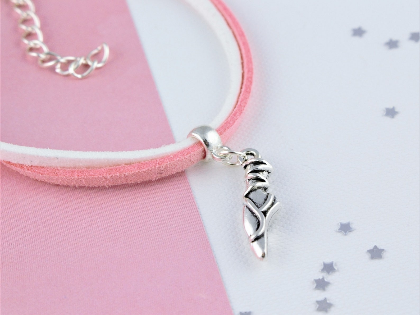 ballerina cord bracelet, suede bracelet, ballet shoe jewellery, soft bracelet, kid's bracelet, lightweight bracelet, girls d