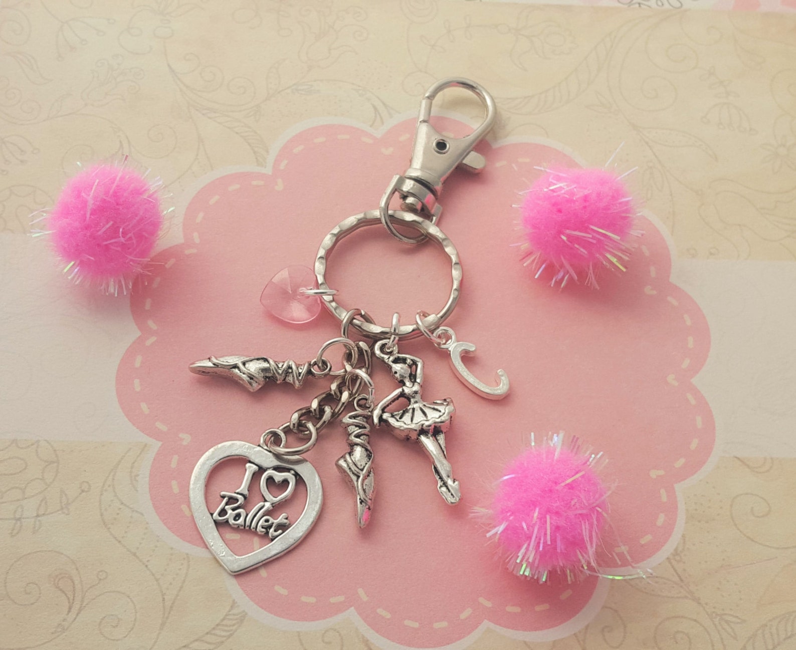 ballerina bag charm, ballet dancer keychain, dance accessory, personalised gift, dancing keyring, kids bag charm, i love ballet,