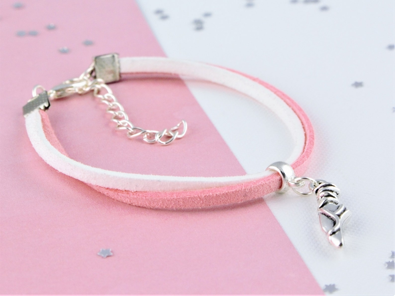 ballerina cord bracelet, suede bracelet, ballet shoe jewellery, soft bracelet, kid's bracelet, lightweight bracelet, girls d