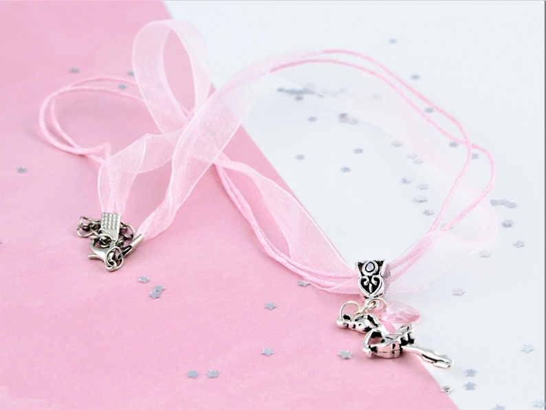 Ballerina Ribbon Necklace Kids Necklace Girls Dance Jewelry Organza Jewellery Kids Ballet Gifts Dancer Necklace Lightweight Necklace