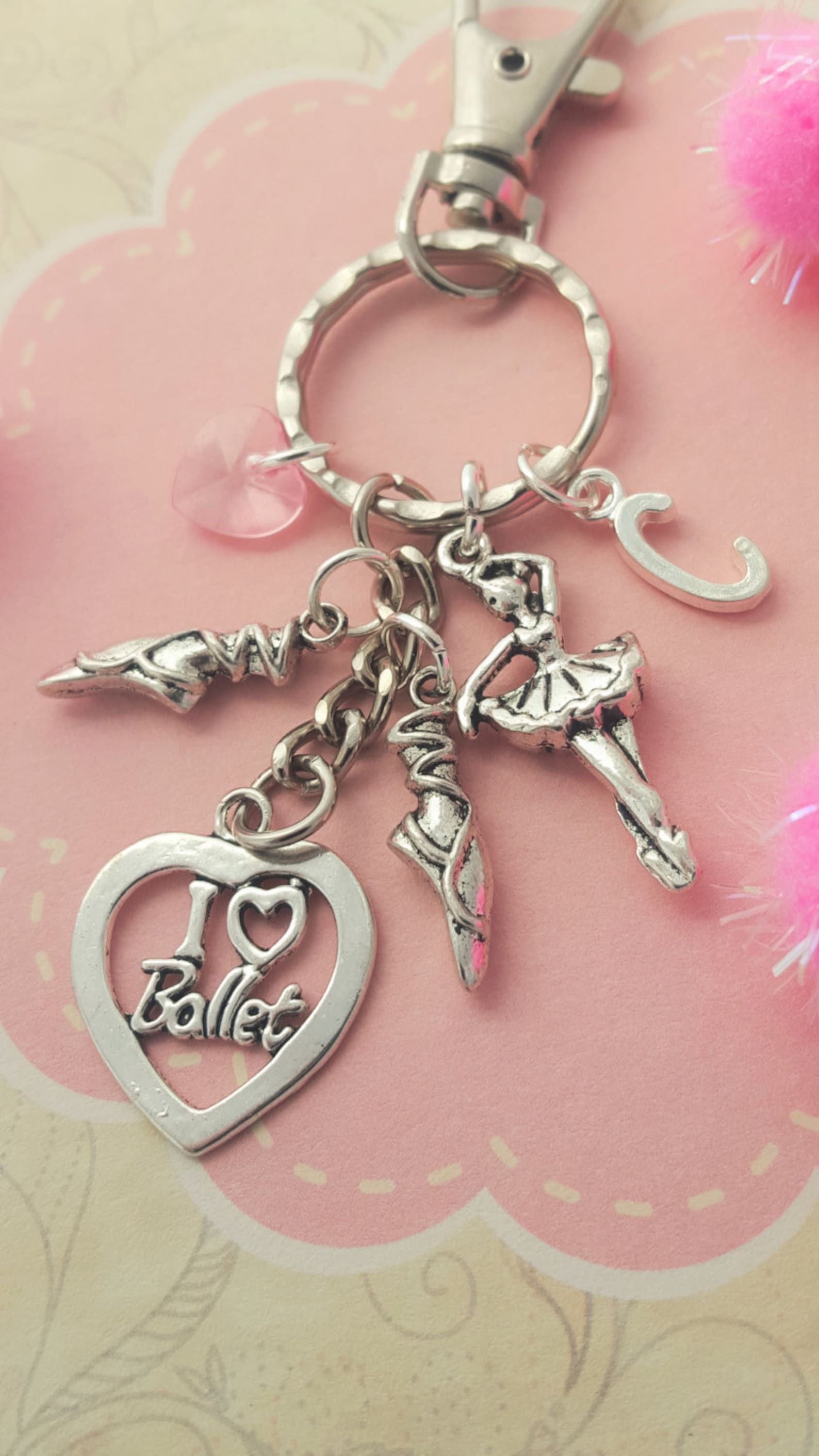 ballerina bag charm, ballet dancer keychain, dance accessory, personalised gift, dancing keyring, kids bag charm, i love ballet,