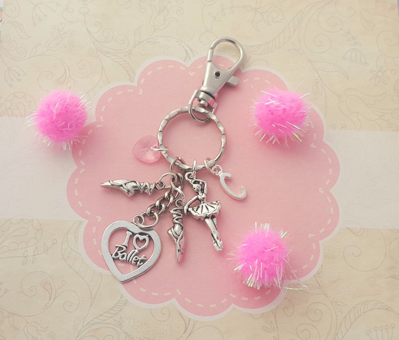 ballerina bag charm, ballet dancer keychain, dance accessory, personalised gift, dancing keyring, kids bag charm, i love ballet,