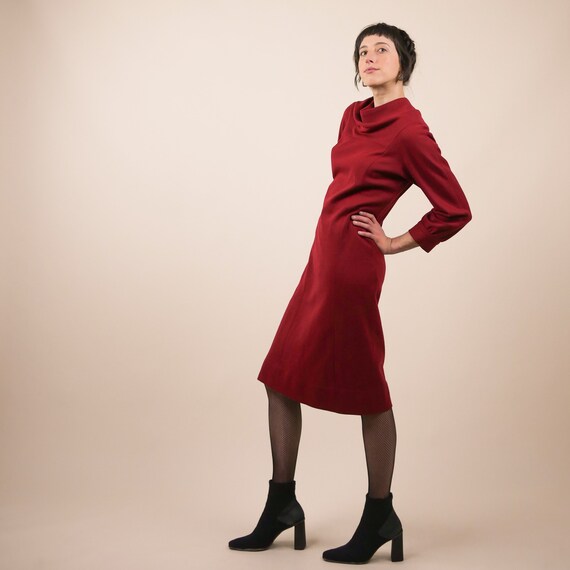 60s cowl neck wool dress / secretary dress / dolma