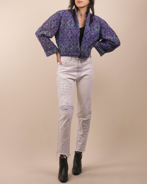 80s geometric tapestry boxy cropped jacket / cotto