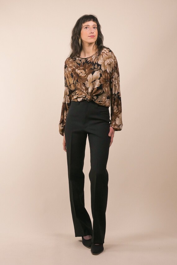 80s dark floral print blouse / bishop sleeve blous