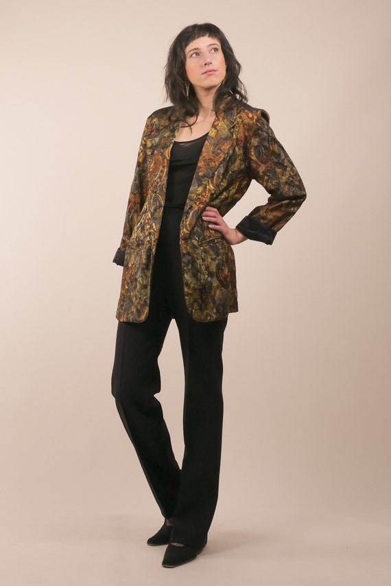 80s metallic floral blazer / minimalist patterned
