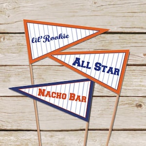 Baseball Pennant Flags - DIY Editable text - Printable Download - Baseball Food Labels - Baseball Baby Shower Flags - Baseball Birthday
