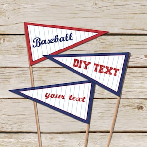 Baseball Pennant Flags - DIY Editable text - Printable Download - Baseball Food Labels - Baseball Baby Shower Flags - Baseball Birthday