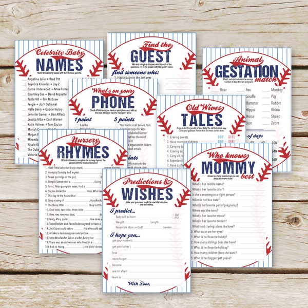 8 Baseball Baby Shower Games Bundle - EIGHT printable Baby Shower Games - baby shower games pack - Instant Download - baseball baby games