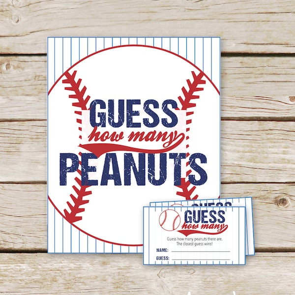 Guess How Many Peanuts Game - Baseball Baby Shower Peanut Guessing Game - Baseball Birthday - INSTANT DOWNLOAD - Baseball Peanut Game