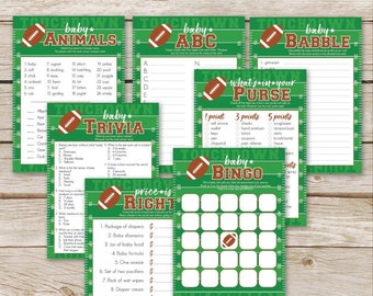 Fotbollsspel till babyshowern - DIREKT NEDLADDNING - 7 babyshowerspel: Bingo, Price is Right, Plånboksspel, Babyquiz, Djurungar
