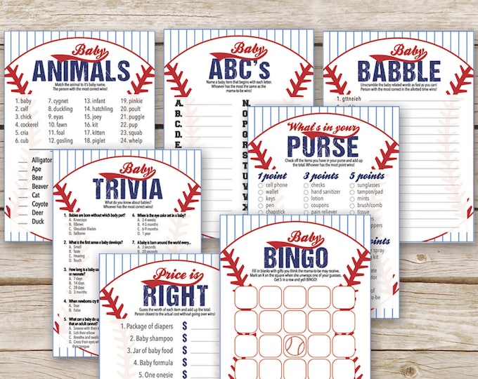 Baseball Baby Shower Games Package SEVEN Printable Baby - Etsy