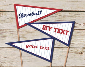Baseball Pennant Flags - DIY Editable text - Printable Download - Baseball Food Labels - Baseball Baby Shower Flags - Baseball Birthday