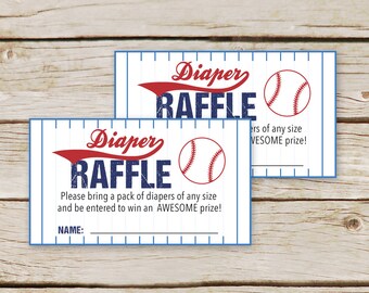 Baseball Baby Shower Diaper Raffle Tickets - Printable Download - Red and Navy Boy Baby Diaper Raffle Cards and Sign