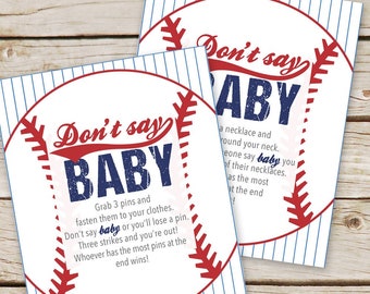 Baseball Baby Shower Don't Say Baby - Dont Say Baby Game Sign - Printable Download - Baseball Diaper Clothes Pin Game - Baseball game