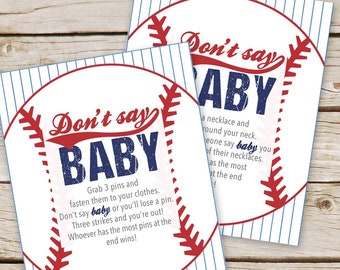 Baseball Baby Shower Don&#39;t Say Baby - Dont Say Baby Game Sign - Printable Download - Baseball Diaper Clothes Pin Game - Baseball game