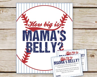 Baseball Baby Shower How Big is Mommy&#39;s Belly Game - Printable Instant Download - Baseball Baby Shower Game - Guess the size of Mama&#39;s belly