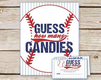 Baseball Candy Guessing Game - INSTANT DOWNLOAD, Baby Shower Guess How Many Candies Game, Baseball Candy Game - party, birthday, baby shower